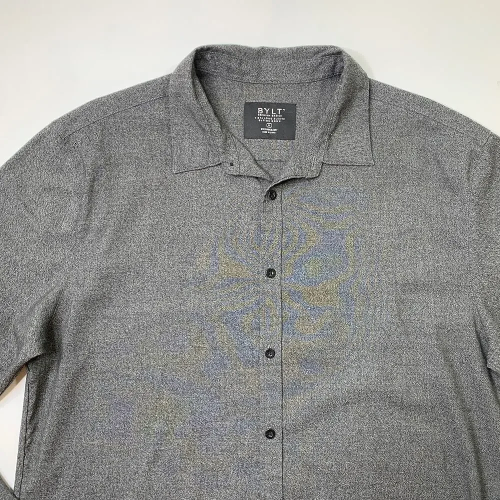BYLT Shirt Mens XL Extra Large Gotham Gray Vista Long Sleeve Button Down Stretch